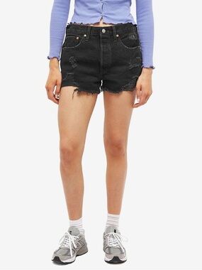 Levi’s 501 High Rise Cut Off Distressed Denim Jean Shorts in Black Size 33